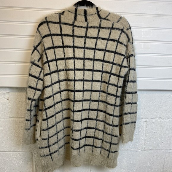 Mo:Vint New York Women light Brown open front plaid oversized Cardigan S Movint - Picture 8 of 8